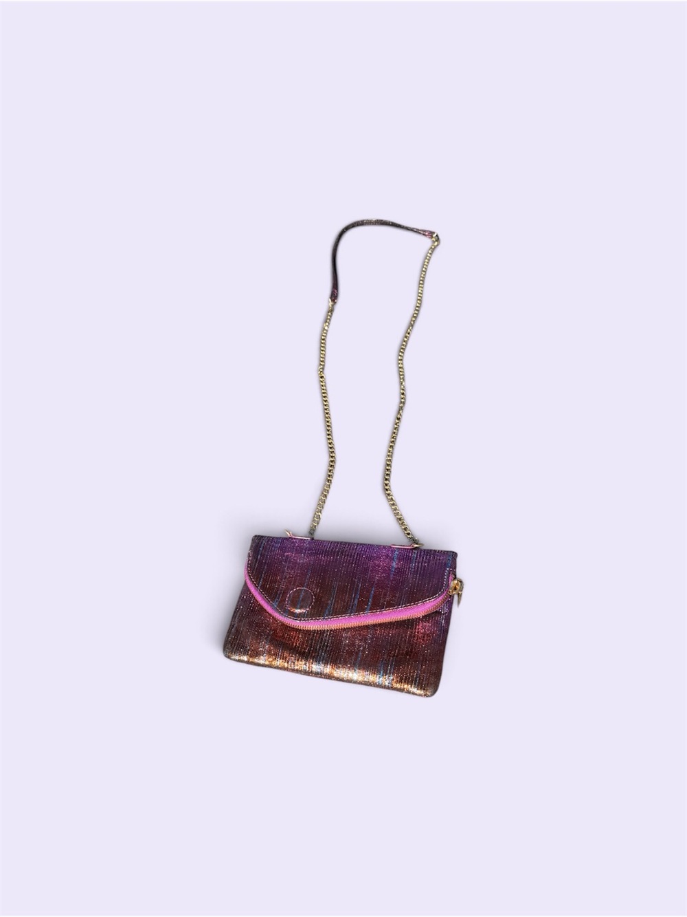 HOBO Iridescent Purple Crossbody with Pink Trim & Gold Chain